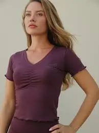 LFA Berry Ultra Flex Ruche V Neck Top 
